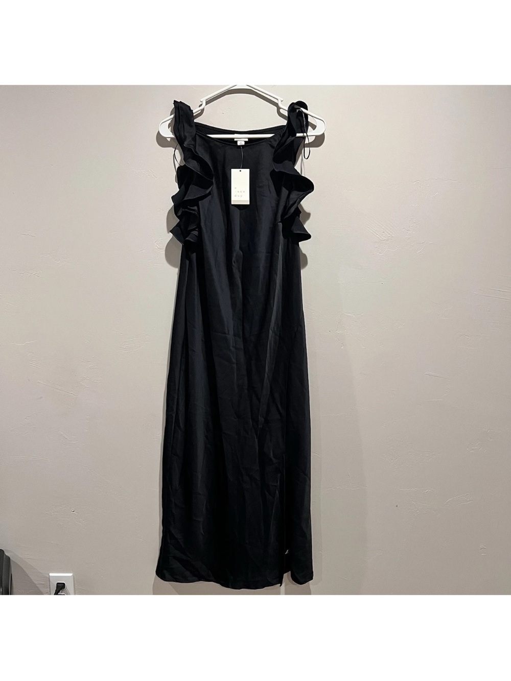A New Day Black Silky Satin Slip Midi Dress Elegant Cocktail Evening - Picture 3 of 4